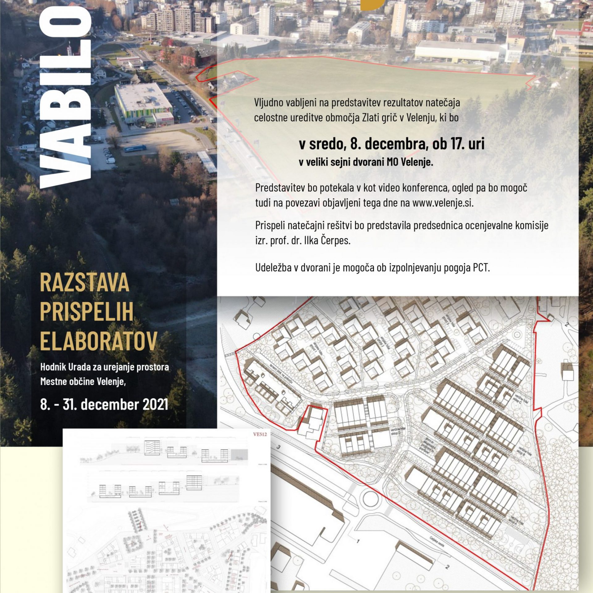 Vabilo na predstavitev rezultatov natečaja Zlati grič v Velenju