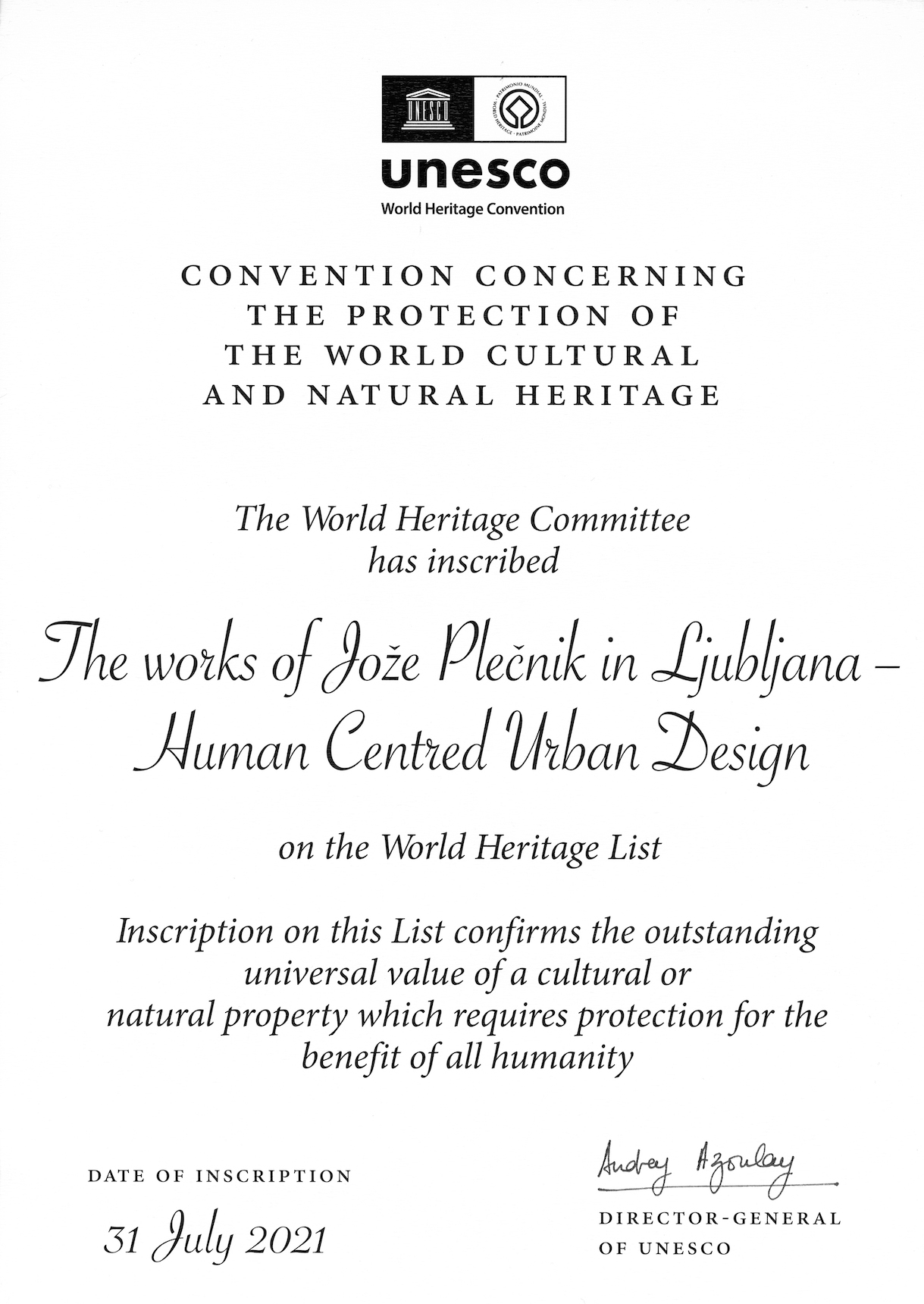 Vpis Plečnikove Ljubljane na UNESCO szenam svetovne kulturne dediščine